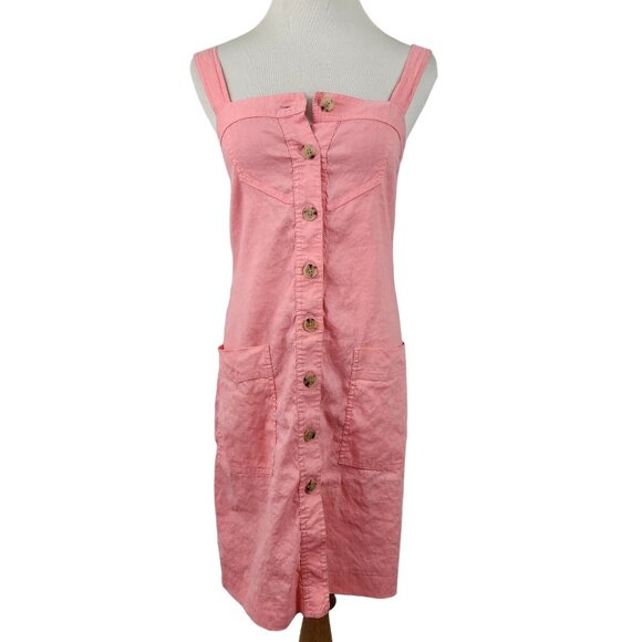 Theory Dress Button Down Pockets Linen Blend Summer Tank Dress Salmon Women's 0 - Picture 1 of 11